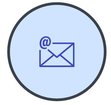 Blue circle with mail and "@" icon